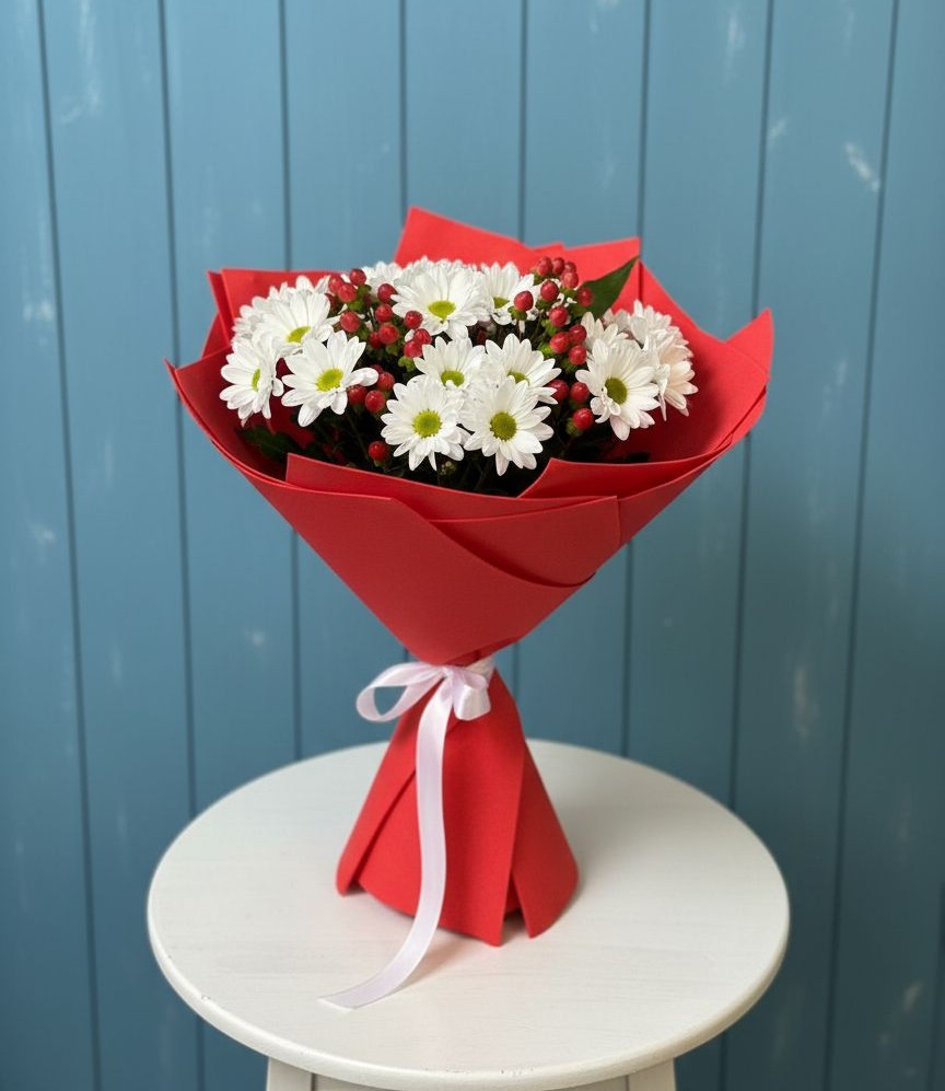 Букет ягоды на снегу в Минусинске Букет цветов из: Хризантемы в Минусинске