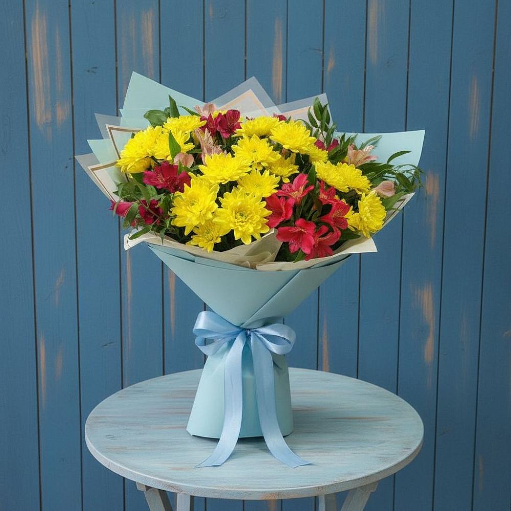 Букет сочные брызги в Минусинске Букет цветов из: Альстромерии и Хризантемы в Минусинске