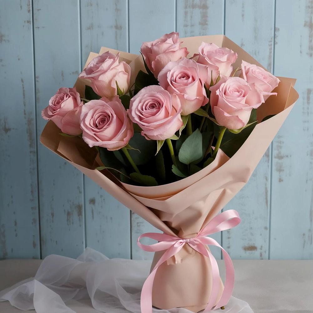 9 розовых роз в Минусинске Букет цветов из: Розы в Минусинске