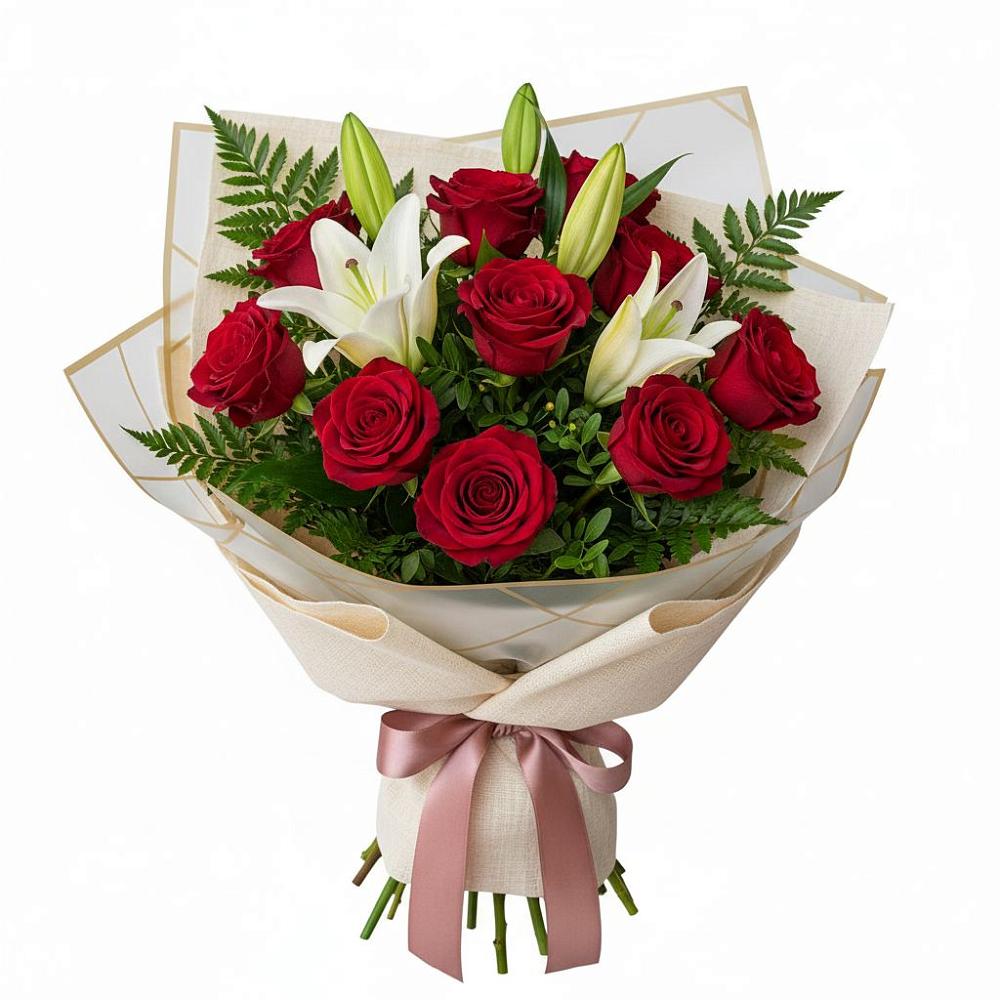 Букет высокая поэзия в Минусинске Букет цветов из: Лилии и Розы в Минусинске