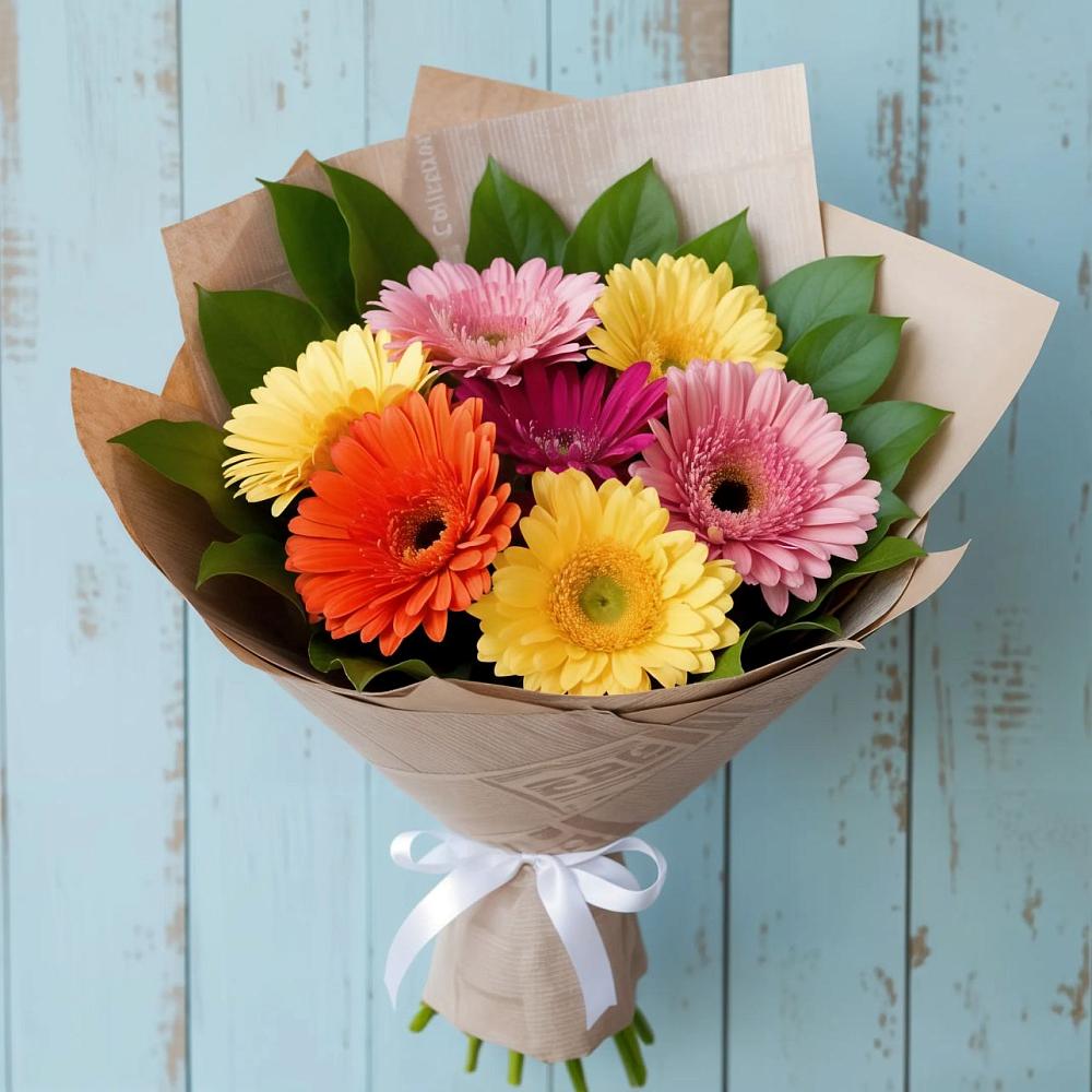 Букет яркий день в Минусинске Букет цветов из: Герберы в Минусинске