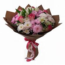 Букет Розовое очарование в Минусинске Букет цветов из:  Хризантемы, Альстромерии и Розы в Минусинске