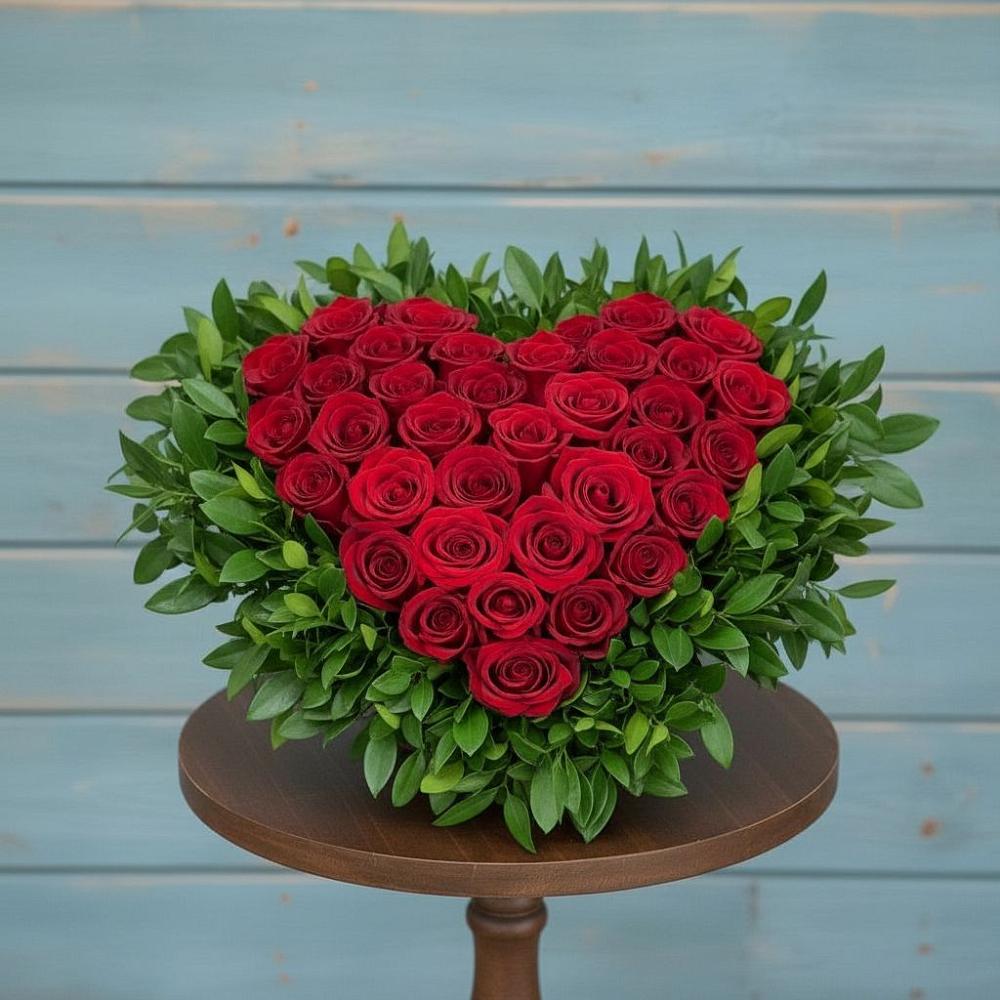 Композиция Сердце в любви в Минусинске Цветочная композиция из Розы в виде сердца в Минусинске