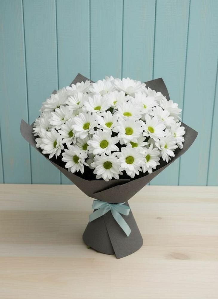 Букет белые хризантемы в Минусинске Букет цветов из: Хризантемы в Минусинске