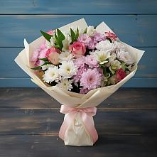 Букет цветов из:  Хризантемы, Альстромерии и Розы #REPLACE_PRED# Минусинске