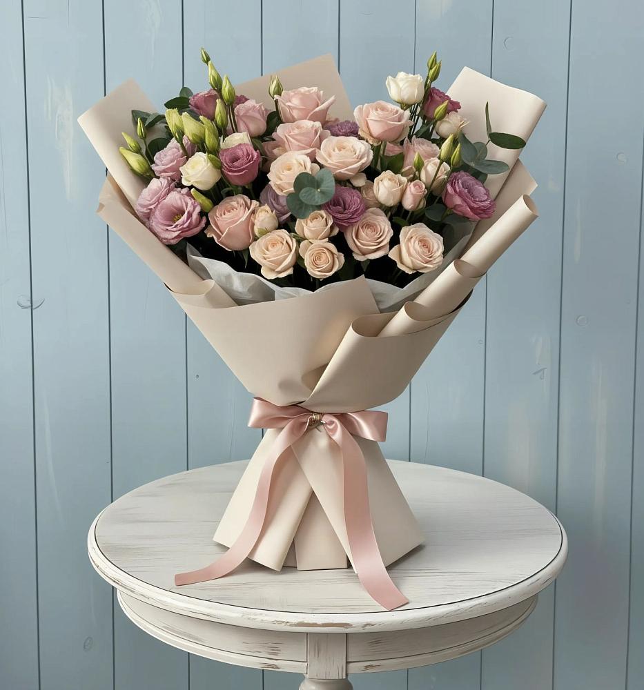 Букет бодрость в Минусинске Букет цветов из: Розы и Лизиантусы в Минусинске