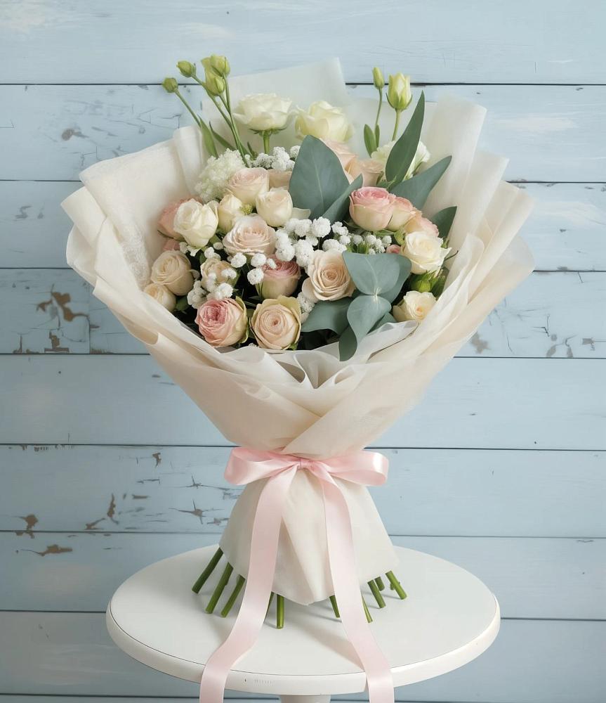 Букет Сказочное воображение в Минусинске Букет цветов из: Розы и Лизиантусы в Минусинске