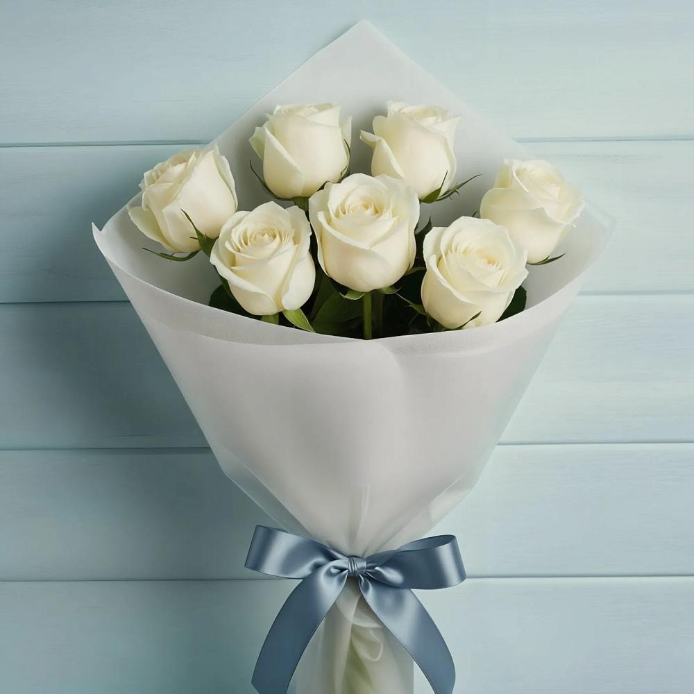 7 Белых роз Эдлесс Лав в Минусинске Букет 7 Белых роз Эдлесс Лав в Минусинске